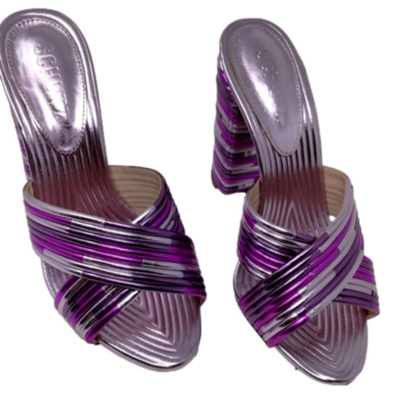 Emma dale metallic pink and purple open toe heels size 6.5 b by Schutz - Picture 1 of 9